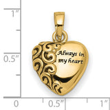 Gold heart-shaped urn pendant for ashes in 14K yellow gold, Solomon Jewelers’ urn heart necklace with detailed design.