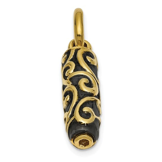 Gold pendant necklace featuring a 10K yellow gold urn-shaped cylinder design, perfect for holding ashes or keepsakes.