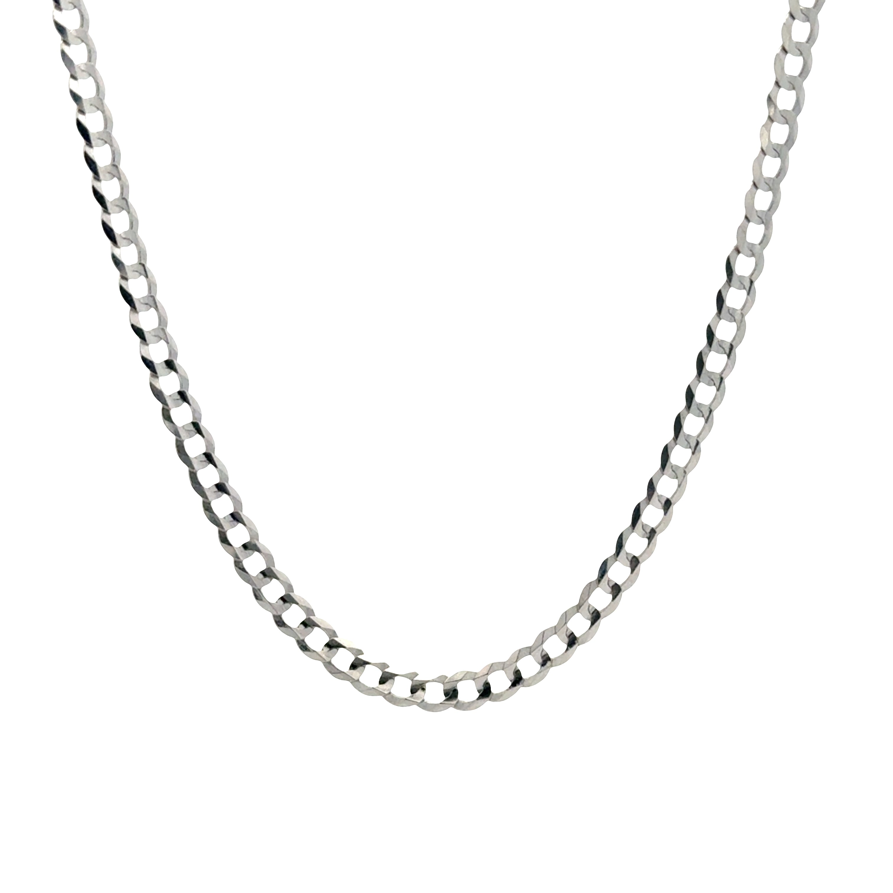 10 karat white gold solid curb link chain necklace with high polish finish
