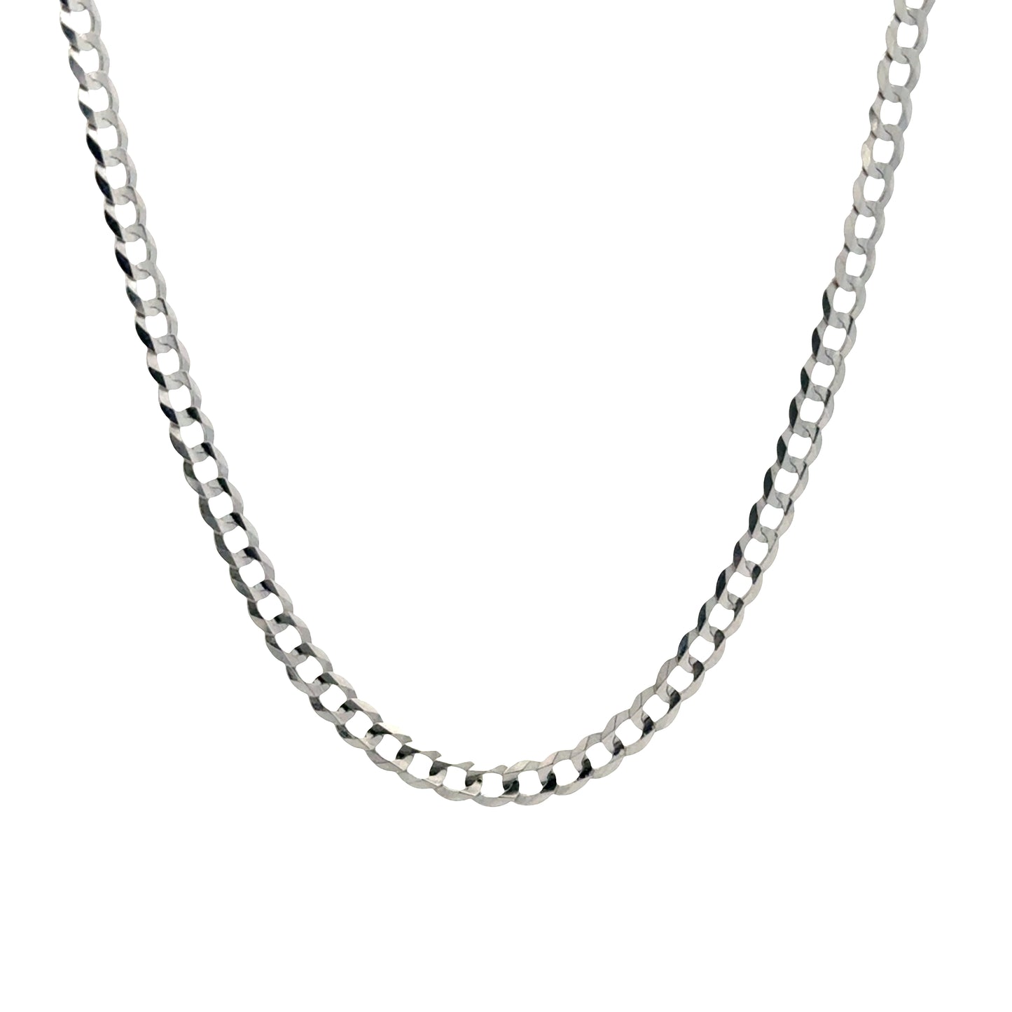 10 karat white gold solid curb link chain necklace with high polish finish