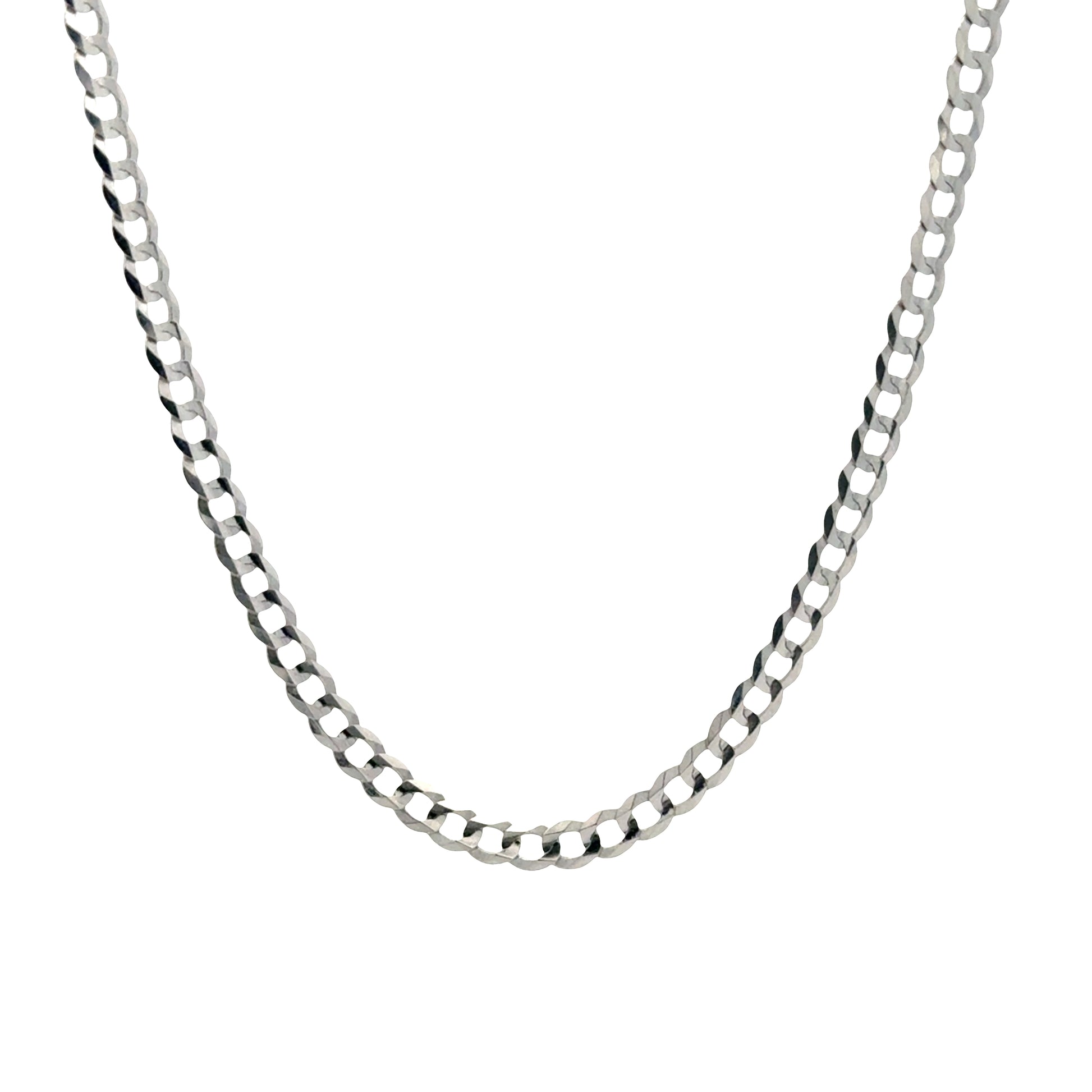 10 karat white gold solid curb link chain necklace with high polish finish