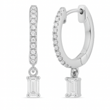 14 karat gold and diamond emerald cut drop hoop earrings
