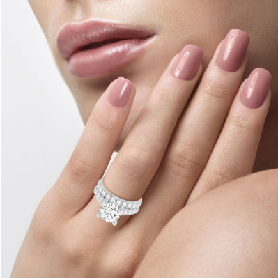 lab-grown diamond engagement ring and wedding band