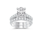14K white gold lab diamond solitaire bridal set with Oval Center stone and hidden halo