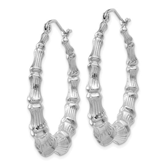 White gold bamboo hoop earrings in 14K gold with a sleek, polished finish, featuring a classic hoop design.