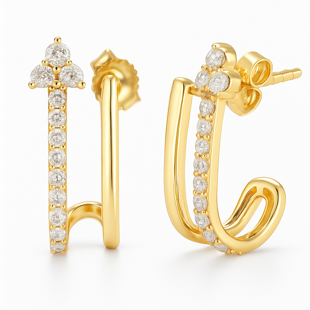 New Modern Collection 14K Diamond U-Shaped Earrings