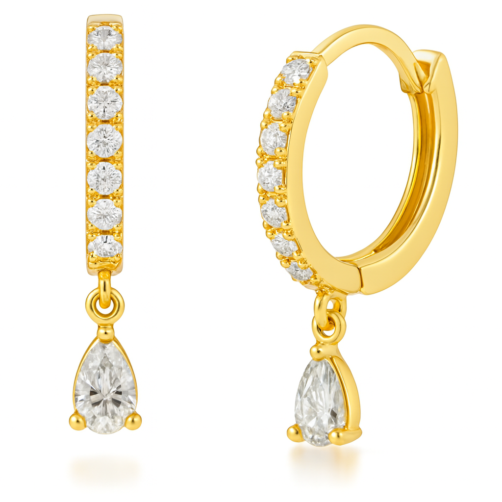 14K Gold Diamond Pave Hoop Earrings with Pear Drop – Solomon Jeweler