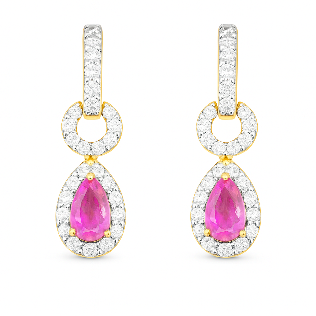 14K Gold Diamond and Pink Sapphire Pear Drop Earrings – Solomon Jeweler