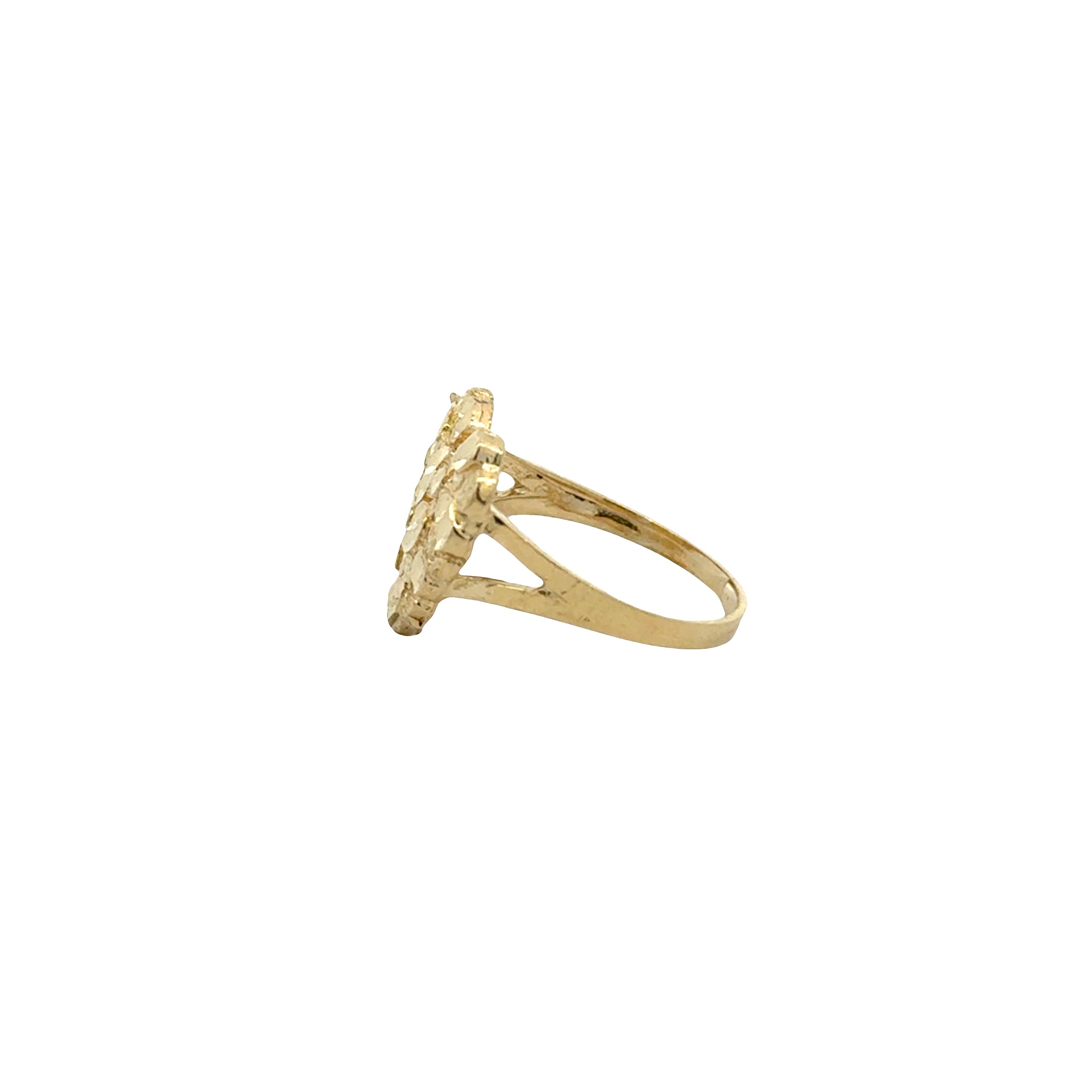 10K gold nugget heart ring with diamond cut texture