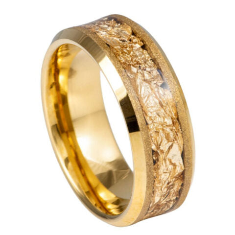 Yellow Gold IP Plated with Gold Foil Inlay – 8mm