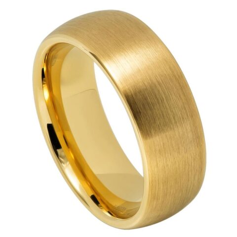 Tungsten Ring Yellow Gold IP Plated Brushed Domed Classic Style